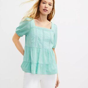 new~ LOFT ~Dotted Lacy Tiered Square Neck Top in size Small